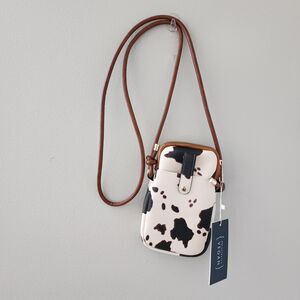 Le Miel Woman's Crossbody Bags Phone Wallet Purse Vegan Cow Print NWT